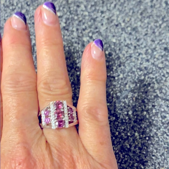 Raspberry Color Rhodolite & White Zircon Ring - Picture 4 of 14